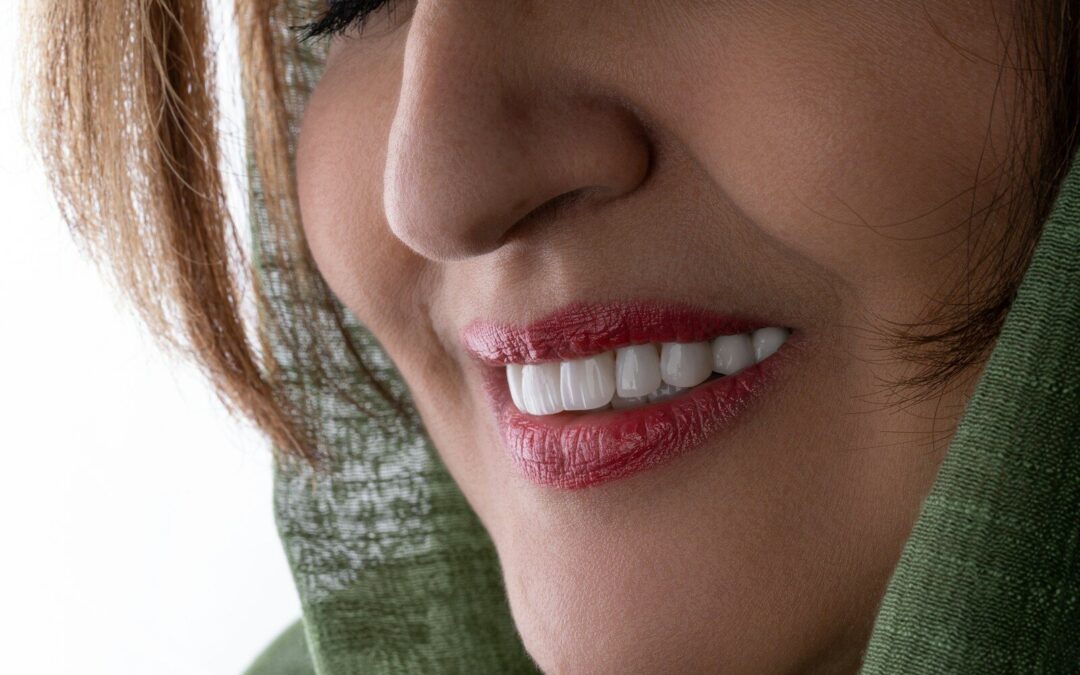 a woman with red lipstick